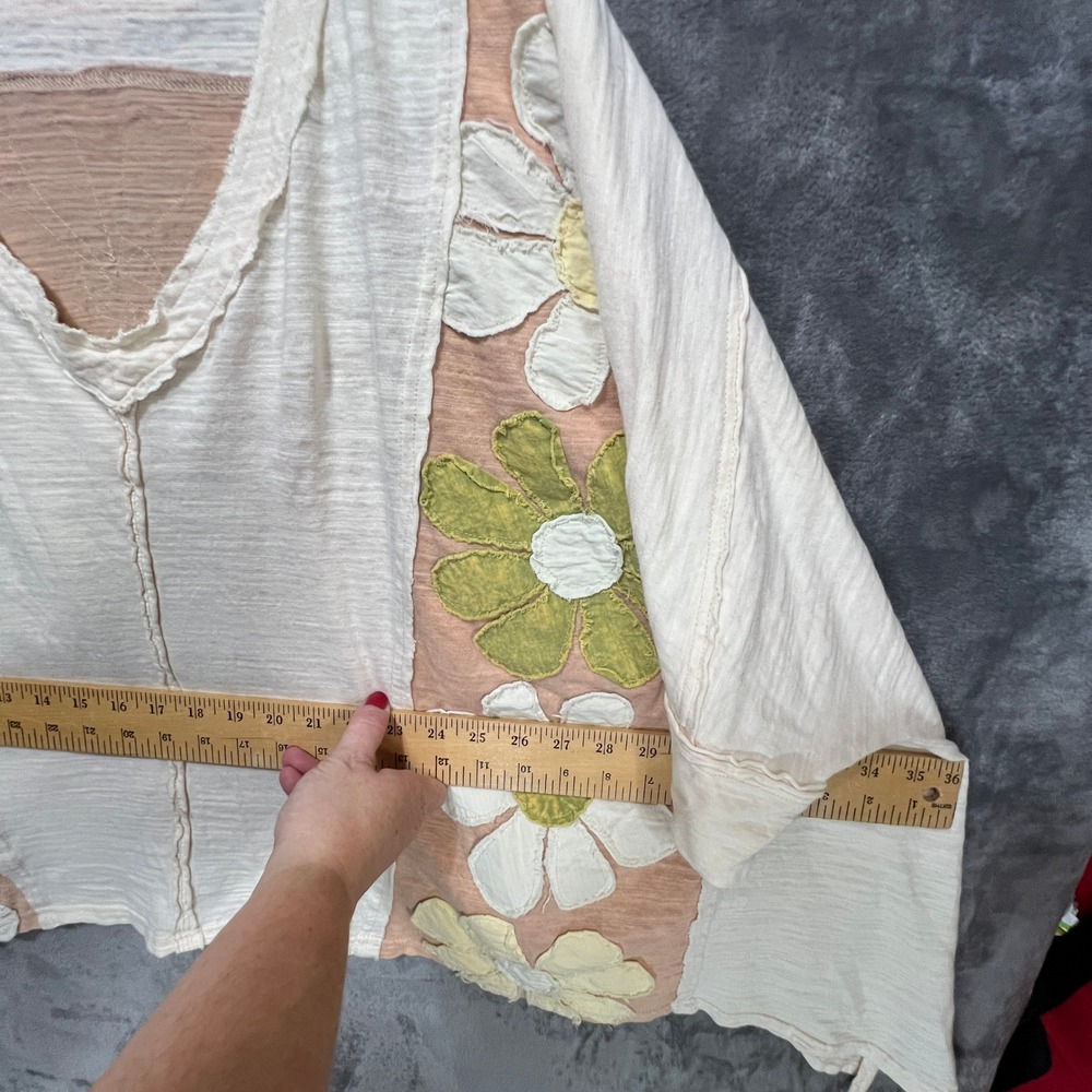 Oli & Hali Floral Applique Oversized Cotton Top Cream Peach Boho Small Hippie - Picture 12 of 13